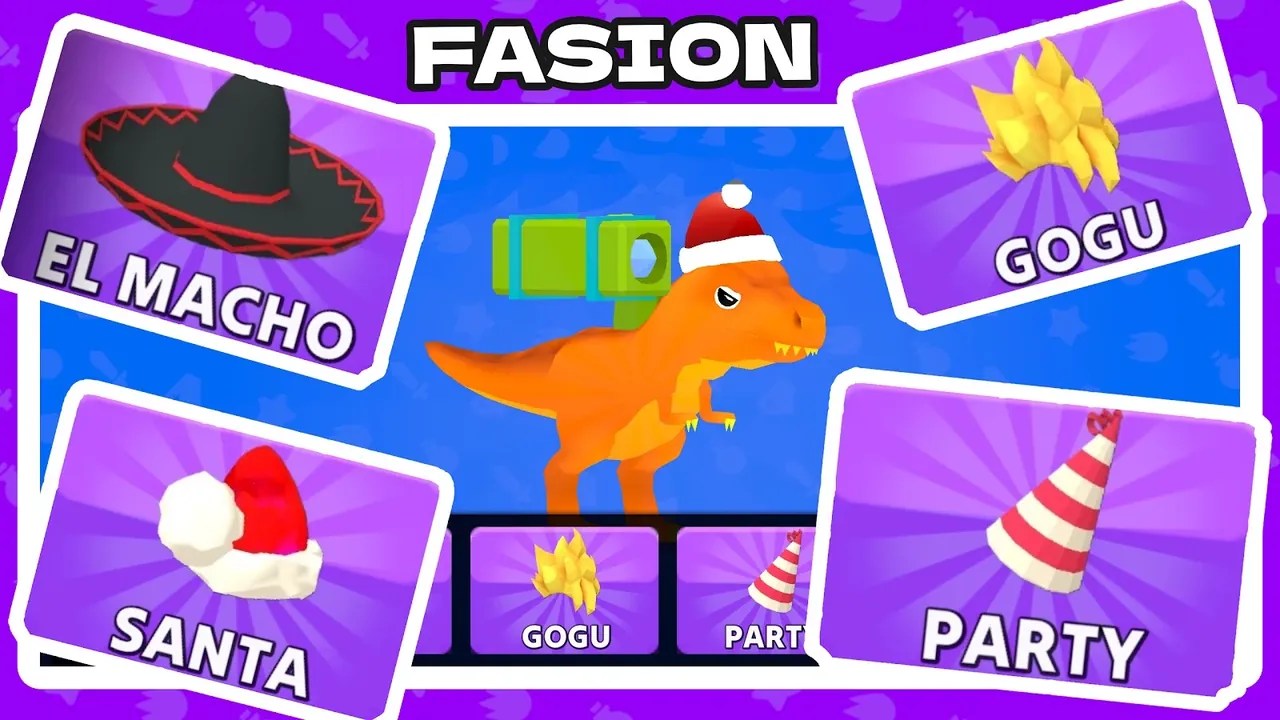 Dino fashion: El Macho, Santa, Gogu and Party hats